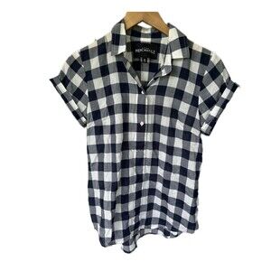J Crew Mercantile 100% Cotton Large Gingham Button Down Cuff Cap Sleeve Shirt XS